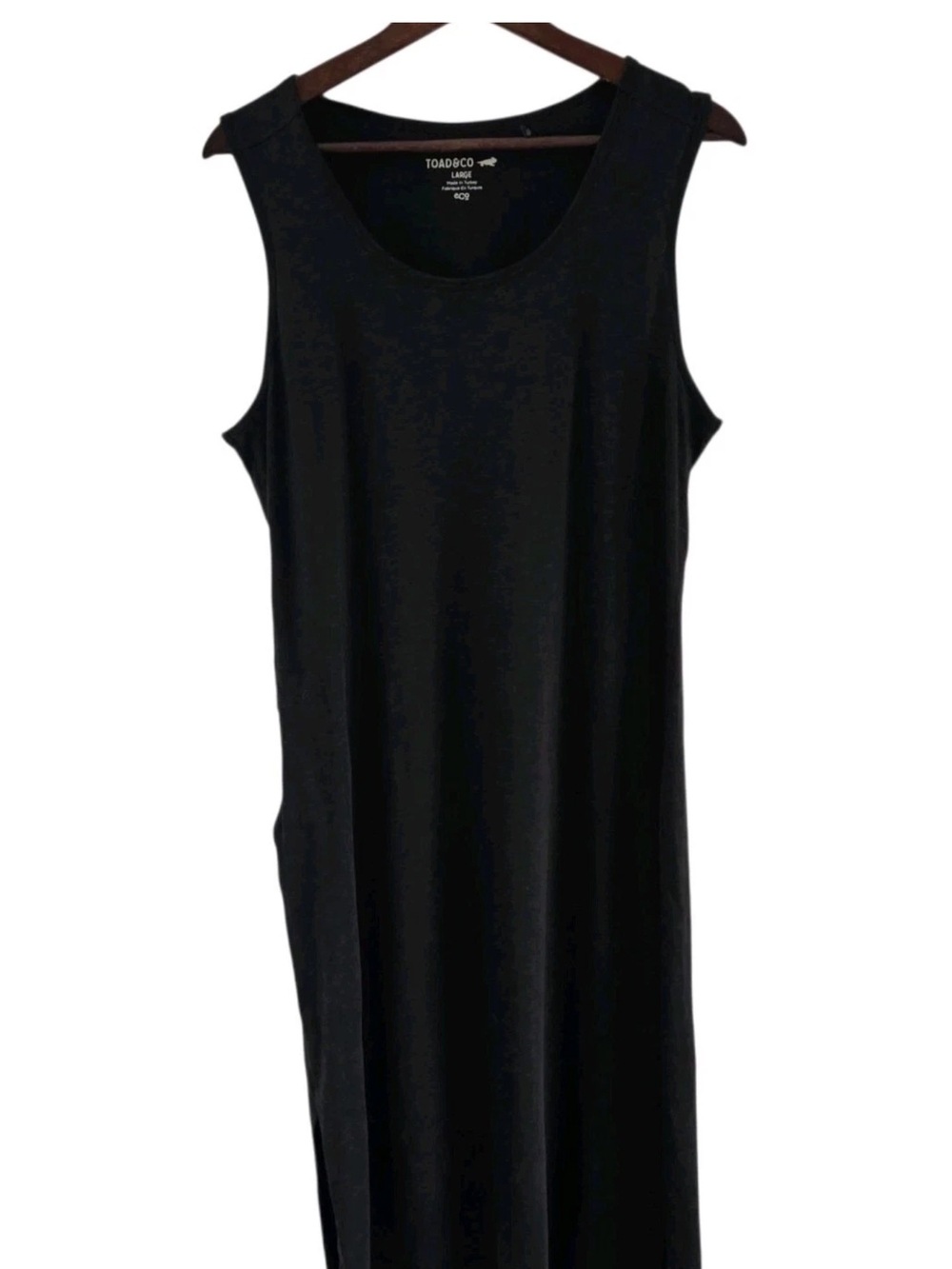 Toad & Co Black Samba Paseo Midi Dress Tank Sleeveless Pocket Organic Cotton L